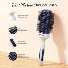 Ceramic Round Brush for Blow Out (Natural Wood Handle)